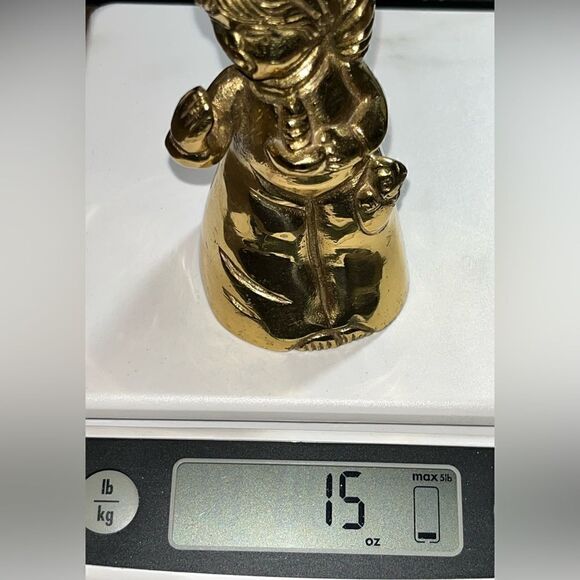 Vintage BRASS BELL Bedtime Sleepy Girl yawning pajamas teddy bear HEAVY 4" tall - Picture 12 of 12
